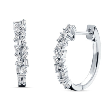 Baguette Cluster Huggie Hoop Earrings Cubic Zirconia 925 Sterling Silver Wholesale